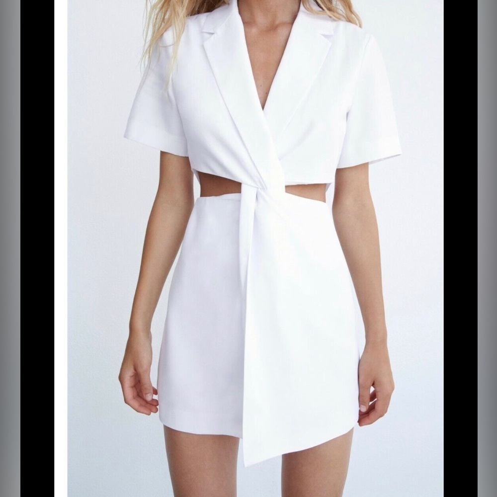 White mini Dress w/ zipper up the back and cutout on the sides